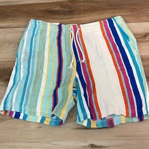 Zara Mens Relaxed Fit Striped Textured Shorts Multi Color XL